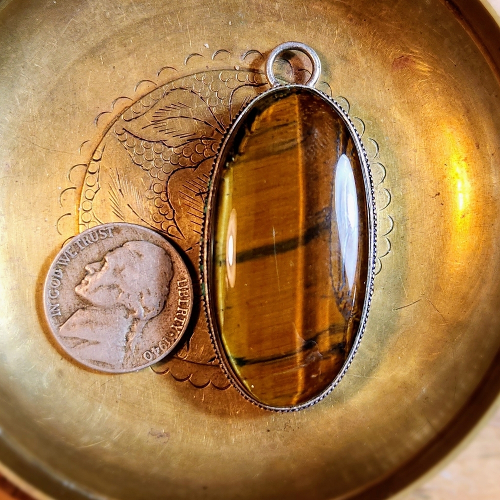 Beautiful, Xlarge, Natural, Oval-Shaped Tiger Eye Cabochon Pendant.